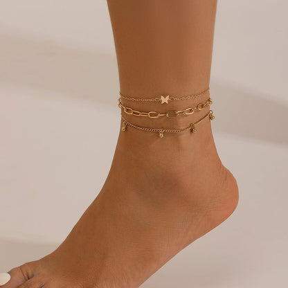 Minimalist 3Pcs Bold Label Sommerfugl Anklet Sæt
