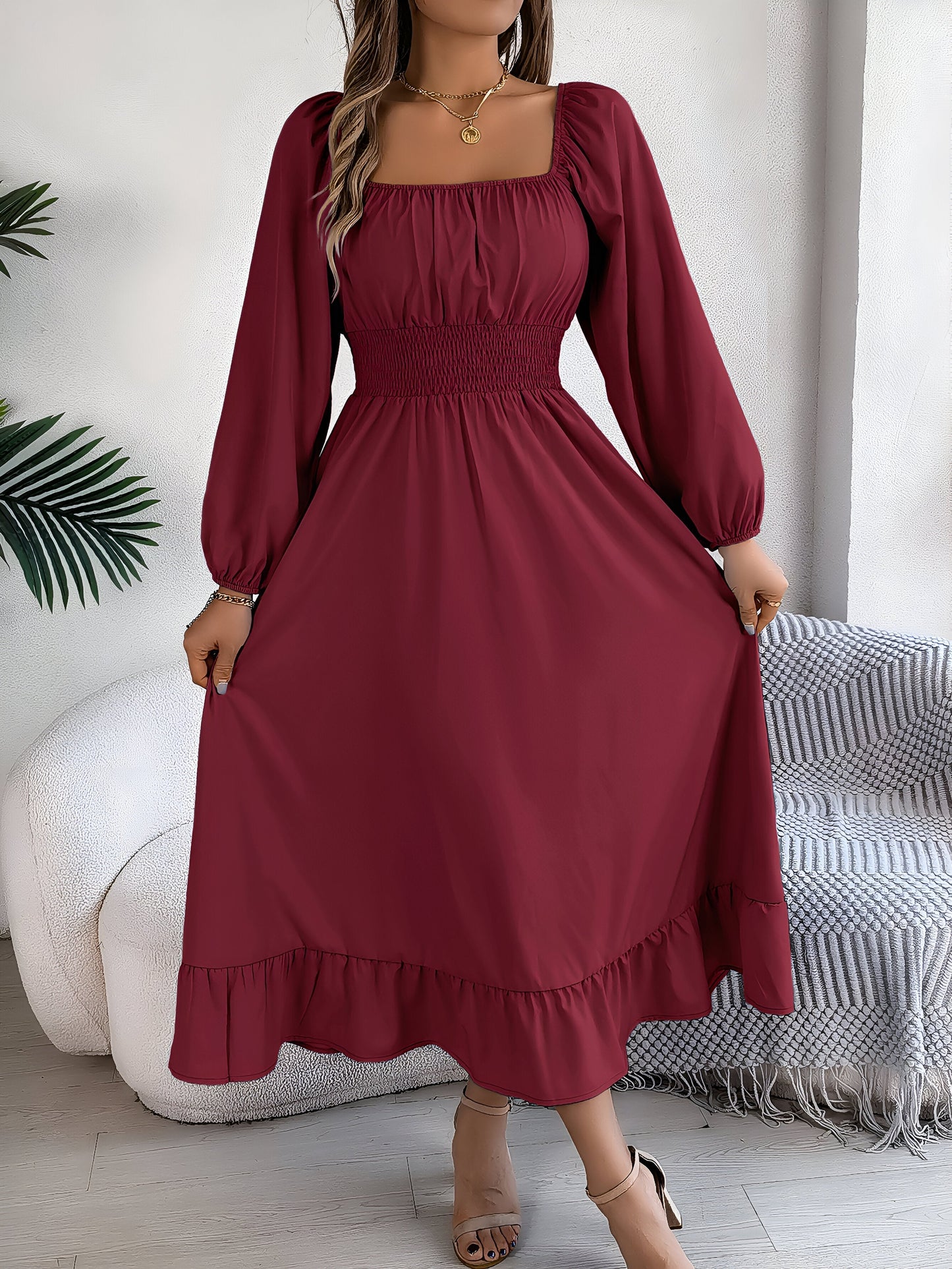Stilla | Elegante Højtaljede Brudepigekjole Med Ruffles
