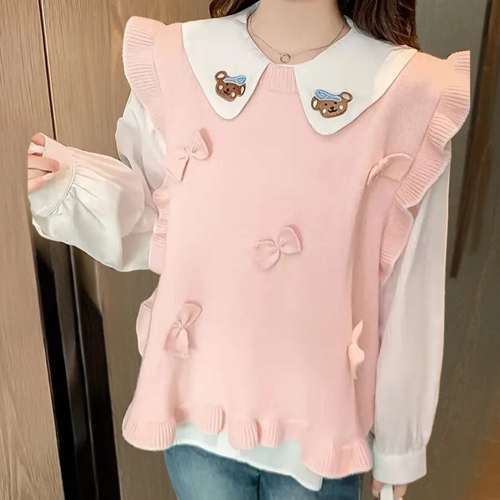 Stilla | Udenærmet Strikvest med Sløjfe til Damer