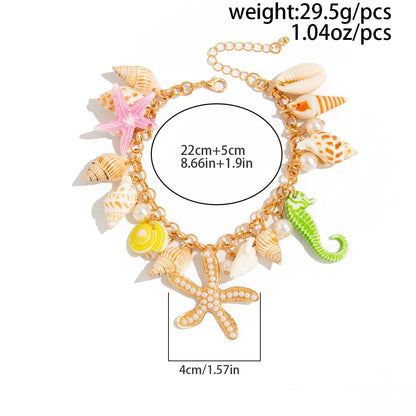 Ocean Style Conch Søstjerne Perle Fryns Ankelkæde