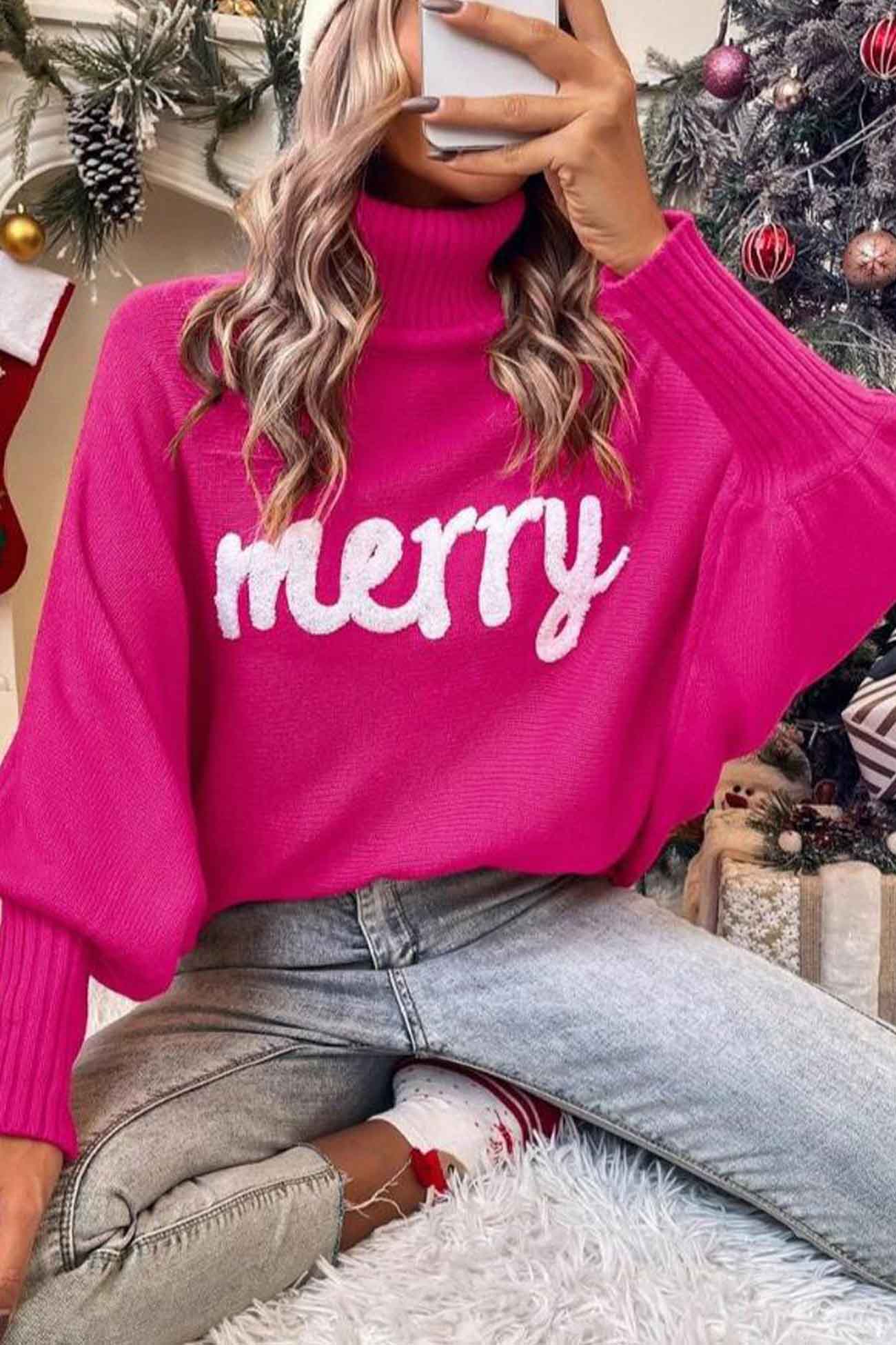 Stilla | Glad Sweater Af Strik Med Rullekrave Og Trykte Ærmer