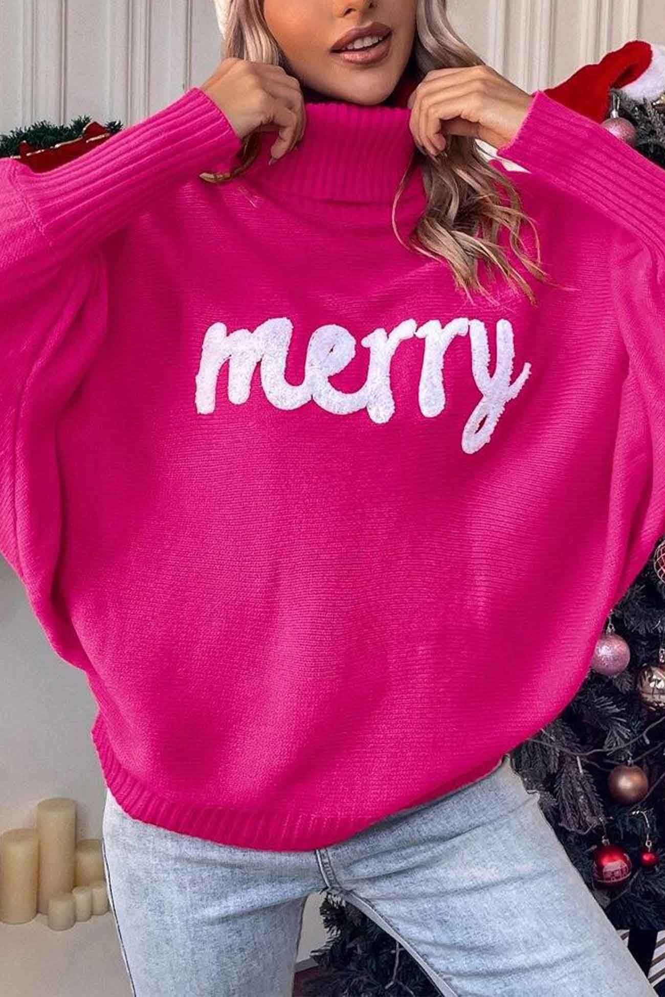 Stilla | Glad Sweater Af Strik Med Rullekrave Og Trykte Ærmer