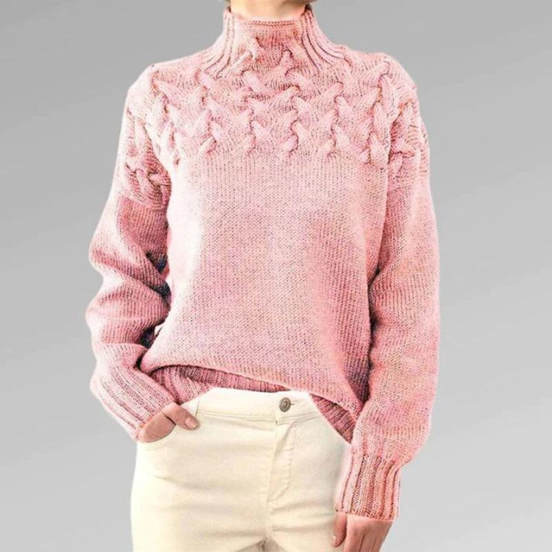Stilla | Behagelig Pullover Med Rullekrave I Strik Med Stort Flettemønster