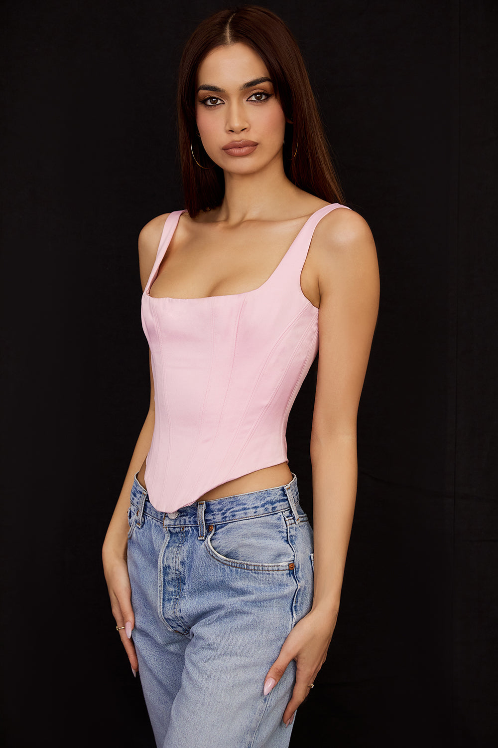 Stilla | Fairy Pink Satin Longline Korset