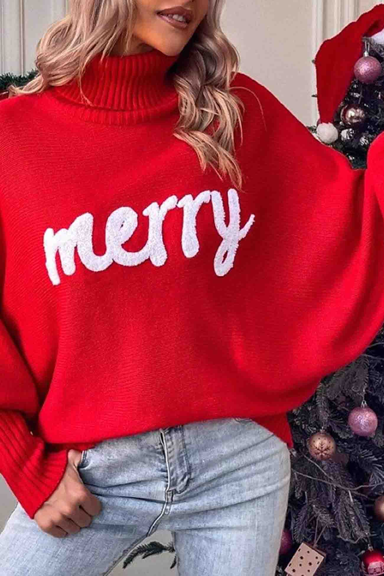 Stilla | Glad Sweater Af Strik Med Rullekrave Og Trykte Ærmer
