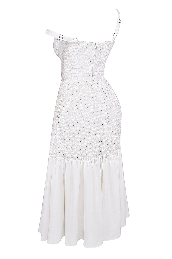 Stilla | Hvid Midi Sunkjole Fra Broderie Anglaise