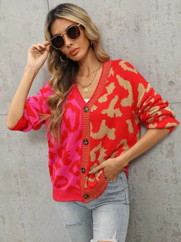 Stilla | Style Leopardmønster Overdimensioneret Strikstrikjakke Pulloveren