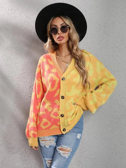 Stilla | Style Leopardmønster Overdimensioneret Strikstrikjakke Pulloveren