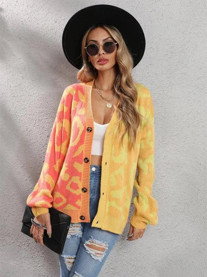 Stilla | Style Leopardmønster Overdimensioneret Strikstrikjakke Pulloveren