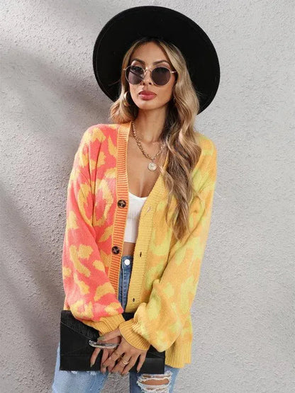 Stilla | Style Leopardmønster Overdimensioneret Strikstrikjakke Pulloveren