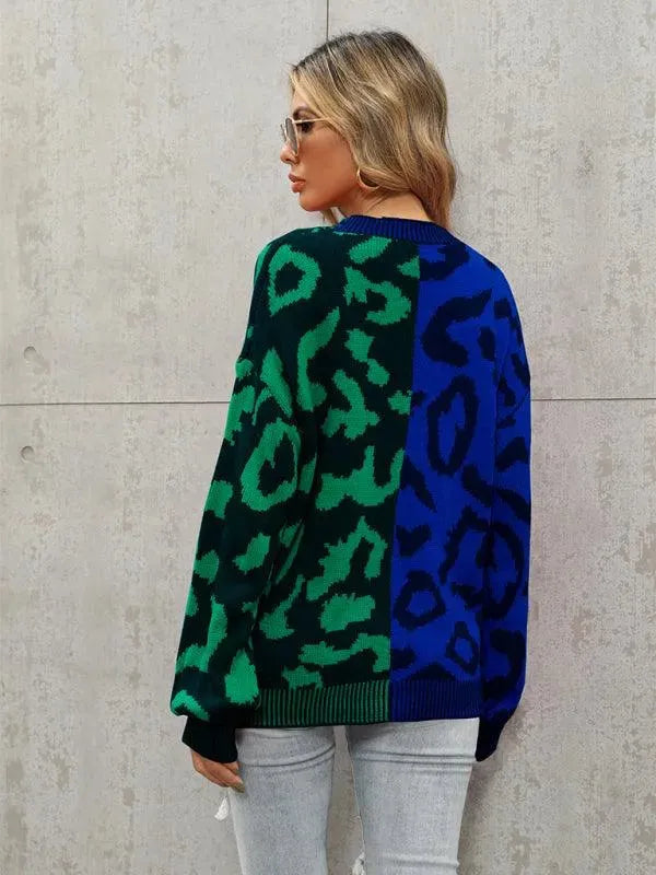 Stilla | Style Leopardmønster Overdimensioneret Strikstrikjakke Pulloveren