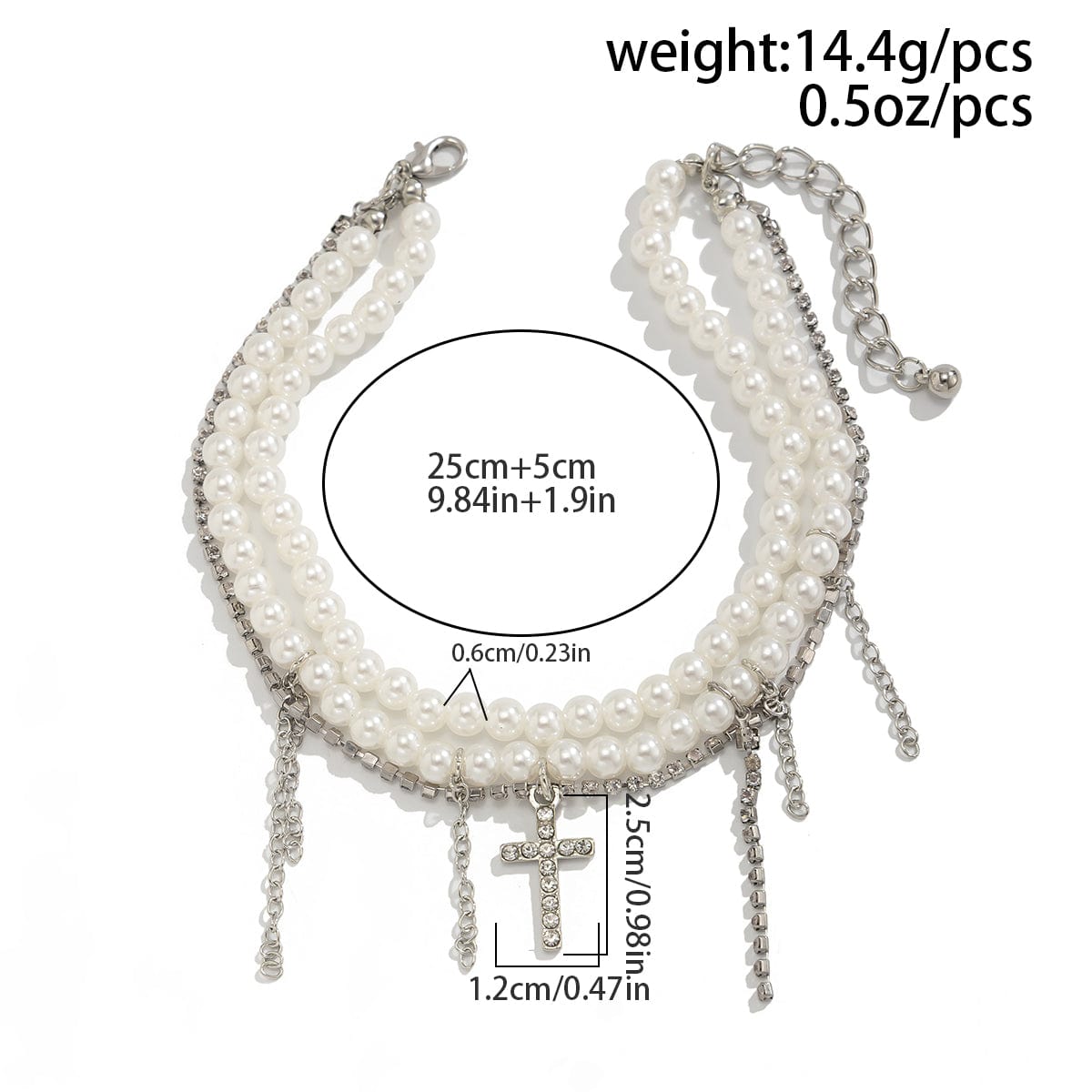 Trendy Lagdelt Rhinestone Indlagt Kryds Tassel Perlekæde Anklet