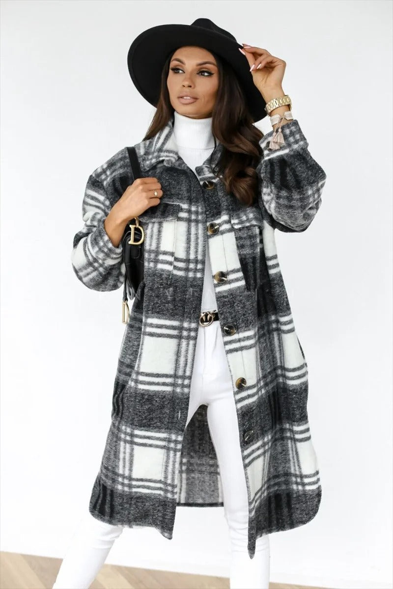 Stilla | Elegante Plaid Knappet Jakke