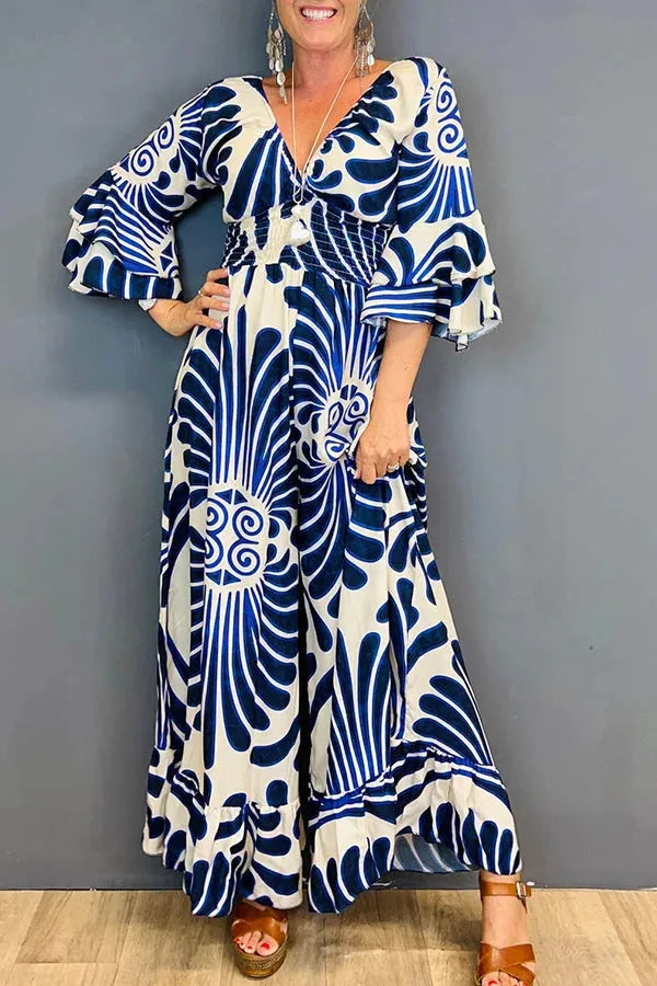 Stilla | Jumpsuit med Vintage Blomster og Flæseærmer