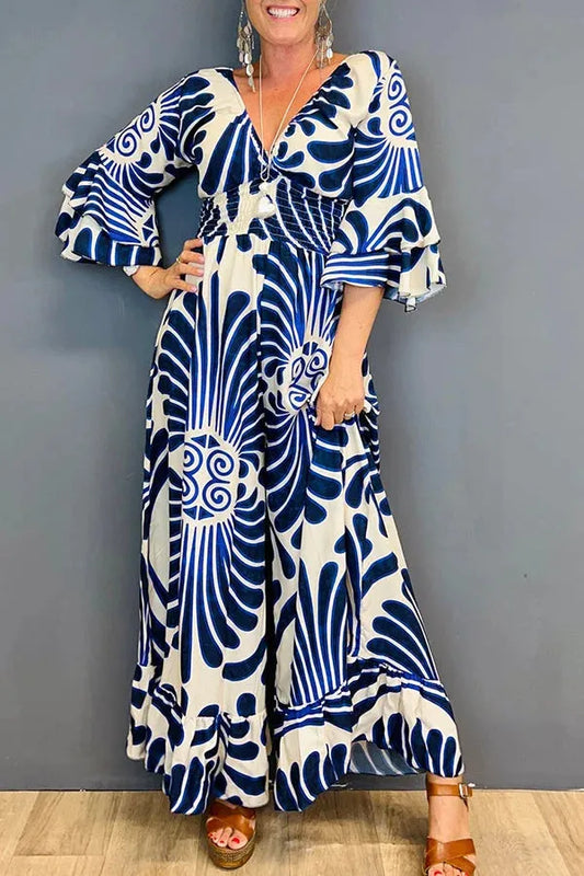 Stilla | Jumpsuit med Vintage Blomster og Flæseærmer