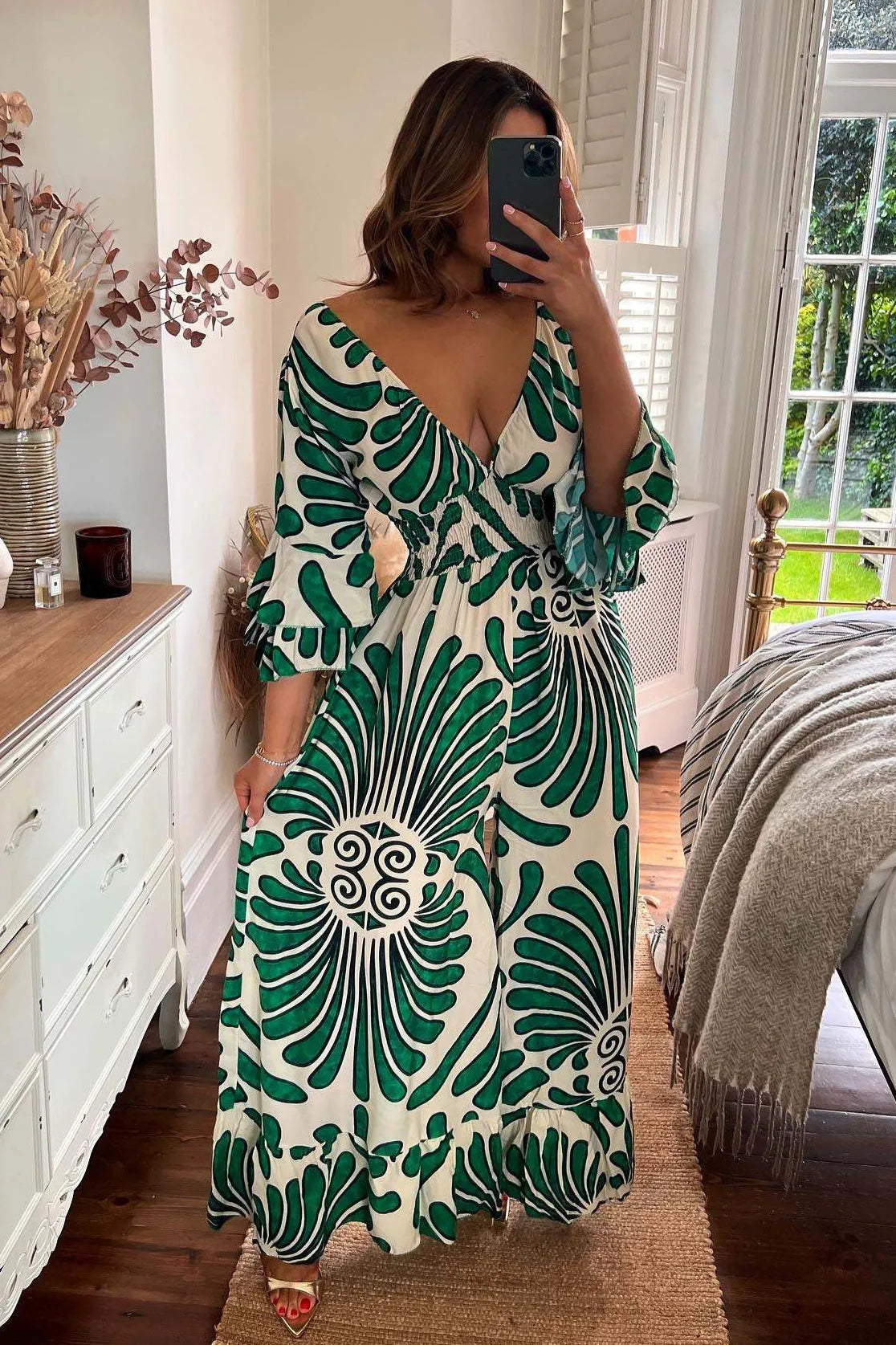 Stilla | Jumpsuit med Vintage Blomster og Flæseærmer