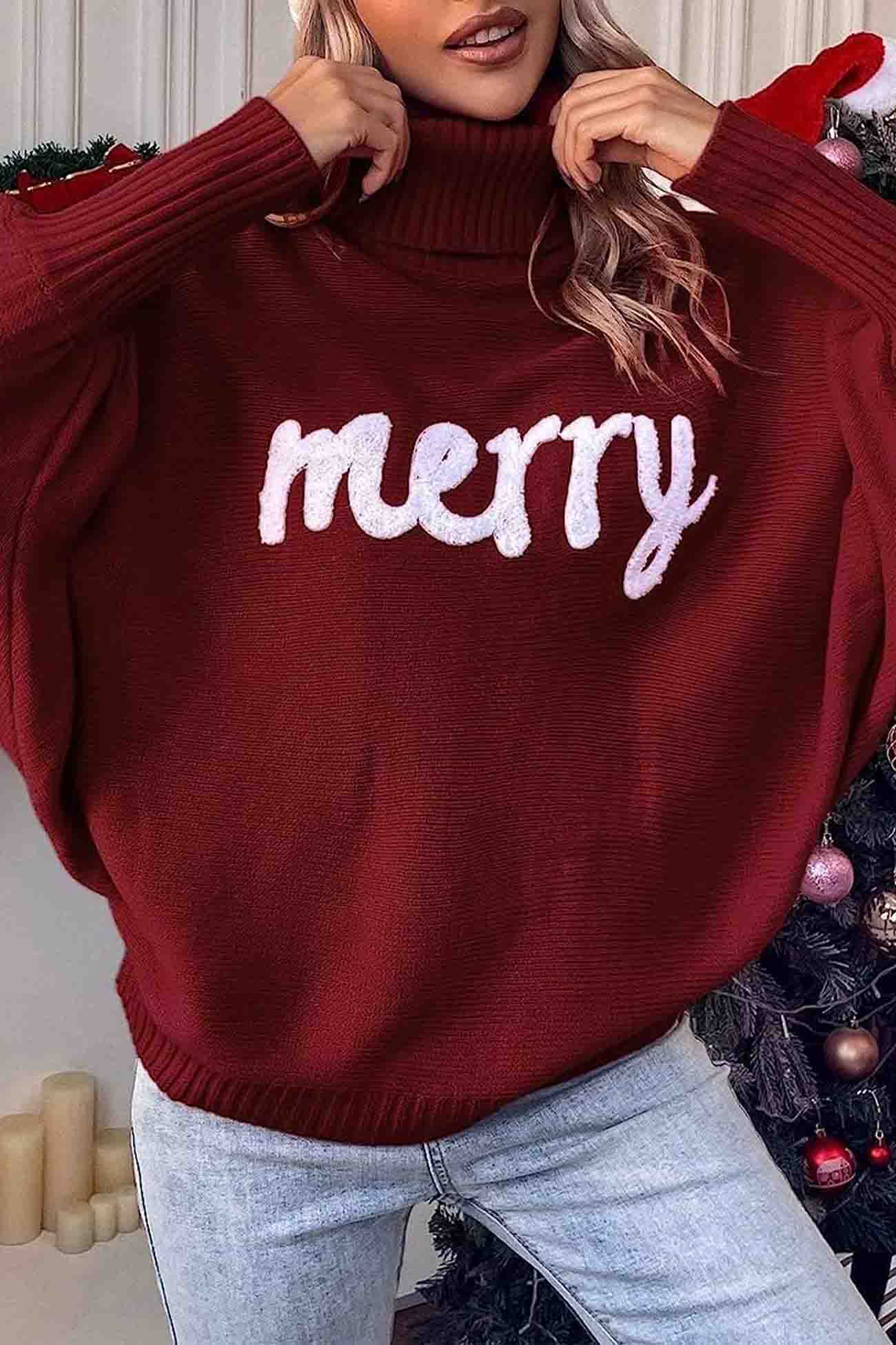 Stilla | Glad Sweater Af Strik Med Rullekrave Og Trykte Ærmer