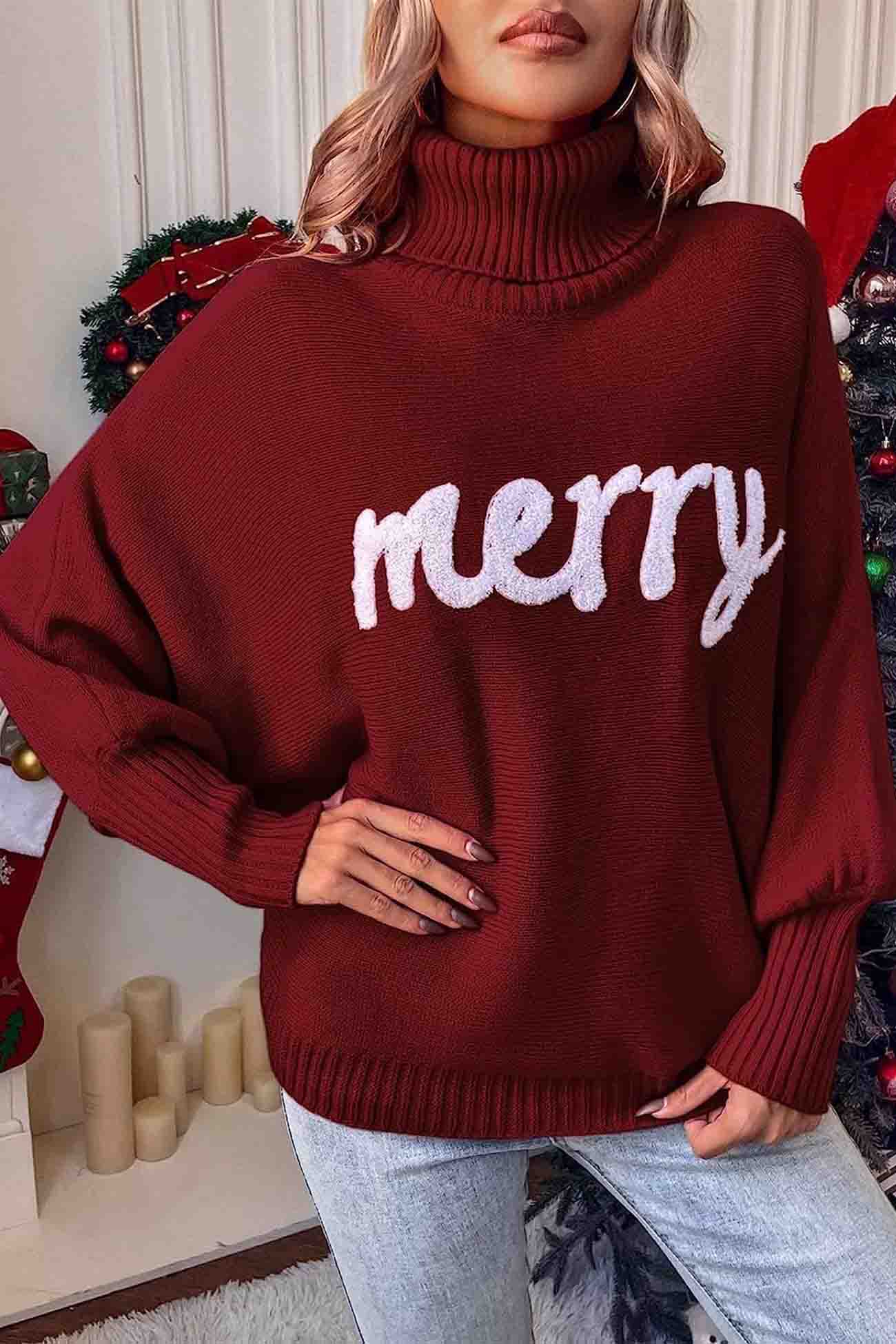 Stilla | Glad Sweater Af Strik Med Rullekrave Og Trykte Ærmer