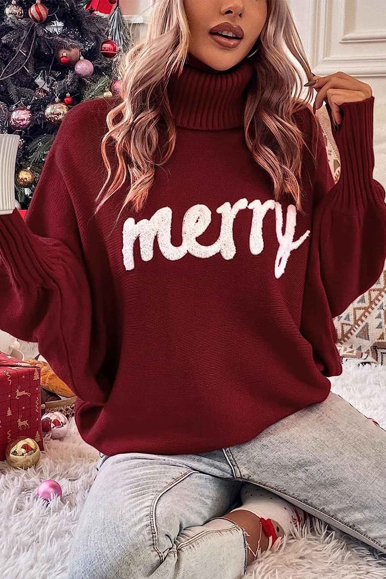Stilla | Glad Sweater Af Strik Med Rullekrave Og Trykte Ærmer