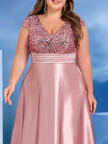 Stilla | Kvinders 2 4xl A-Linie Paillet Mode Designer Satin Lange Kjoler (plus Størrelse)