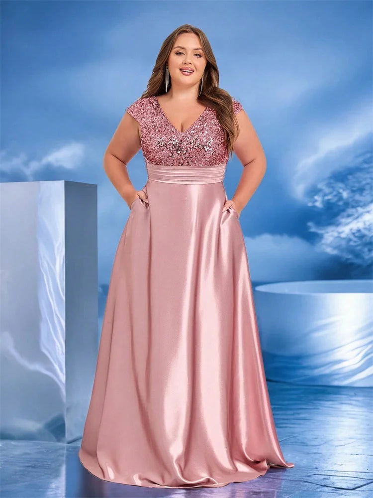 Stilla | Kvinders 2 4xl A-Linie Paillet Mode Designer Satin Lange Kjoler (plus Størrelse)