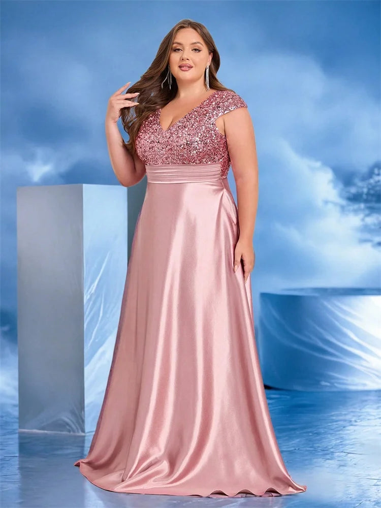 Stilla | Kvinders 2 4xl A-Linie Paillet Mode Designer Satin Lange Kjoler (plus Størrelse)