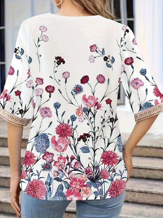 Stilla | Kvinders 2 4xl Bluser Blomster Blonde Mode Designer T-Shirts (plus Størrelse)