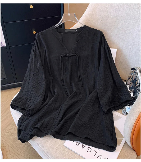 Stilla | Kvinders 5 9xl V-Hals Mode Designer Bluse Toppe (plus Størrelse)