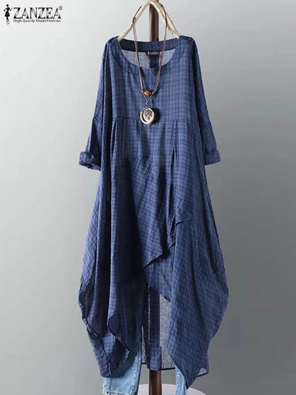 Stilla | Kvindernes Asymmetrisk Ternet Mode Designer Midi Kjoler (plus Størrelse)