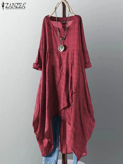 Stilla | Kvindernes Asymmetrisk Ternet Mode Designer Midi Kjoler (plus Størrelse)