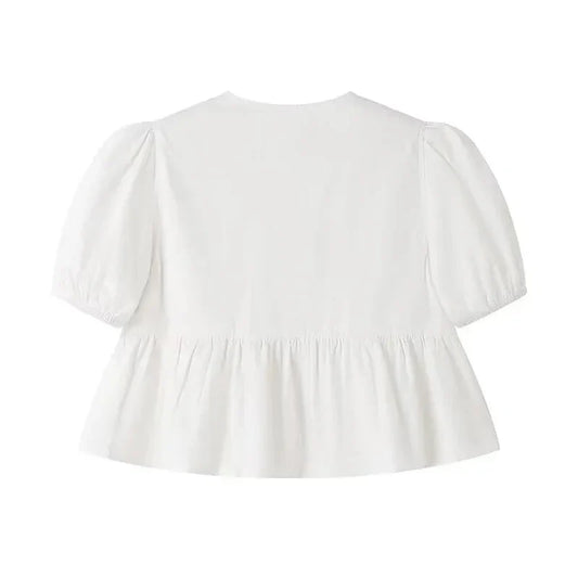 Stilla | Kvinders Bluse Sløjfe Binde Bag Mode Designer Puffede Ærmer T-Shirts