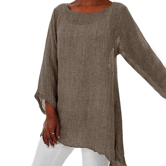Stilla | Kvinders Bluse Bomulds Linned 4xl Mode Designer Langærmede Toppe (plus Størrelse)