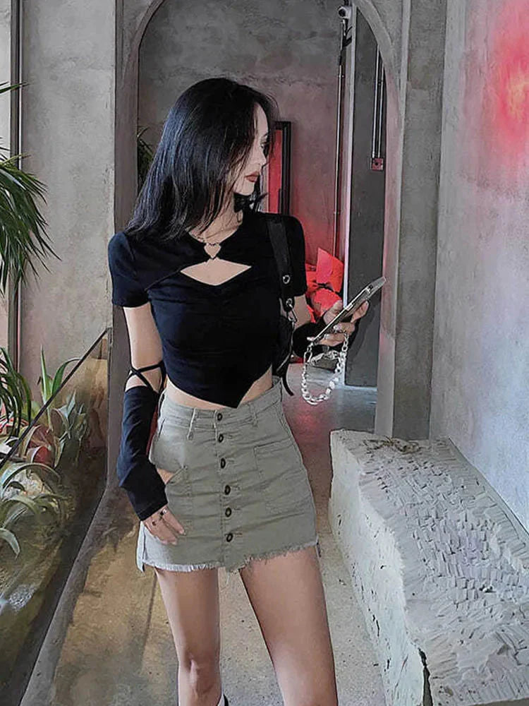 Stilla | Kvinder Bluser Asymmetrisk Hallow Ud Toppe Mode Designer T-Shirts