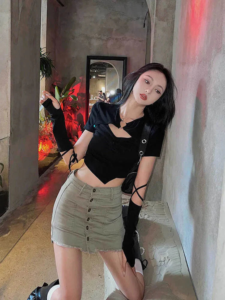Stilla | Kvinder Bluser Asymmetrisk Hallow Ud Toppe Mode Designer T-Shirts