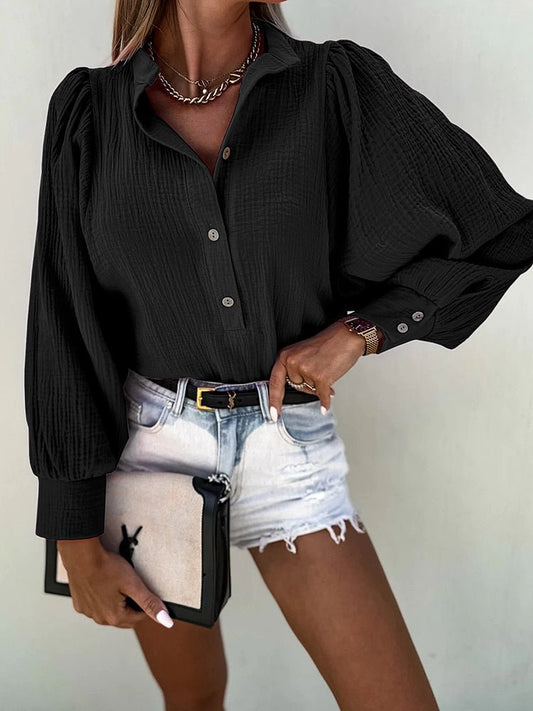 Stilla | Kvinders Bluser Mode Stil Knap Lantern Langærmet Bluse
