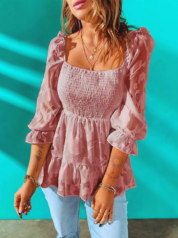 Stilla | Kvinders Bluser Kvadratisk Hals Lange Ærmer Volang Chiffon Bluse