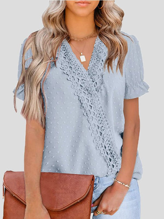 Stilla | Kvinders Bluser V-hals Jacquard Prik Blonde Kortærmet Bluse