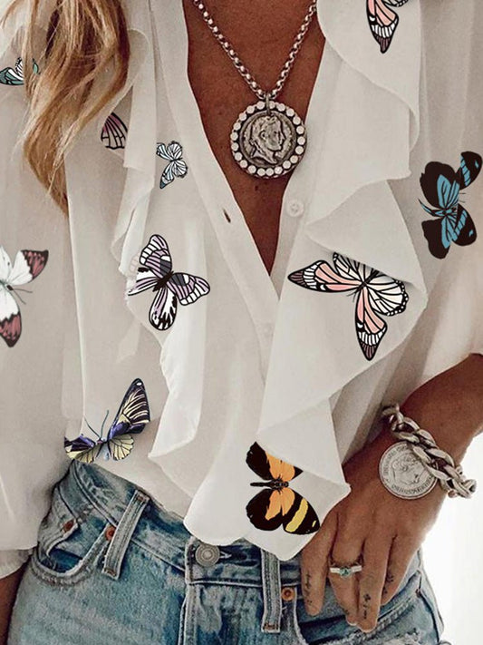 Stilla | Kvinders Bluser V-hals Flæse Langærmet Chiffon Bluse