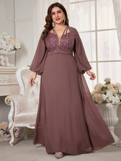 Stilla | Kvinders Chiffon 2 5xl Mode Designer Paillet Lange Kjoler (plus Størrelse)