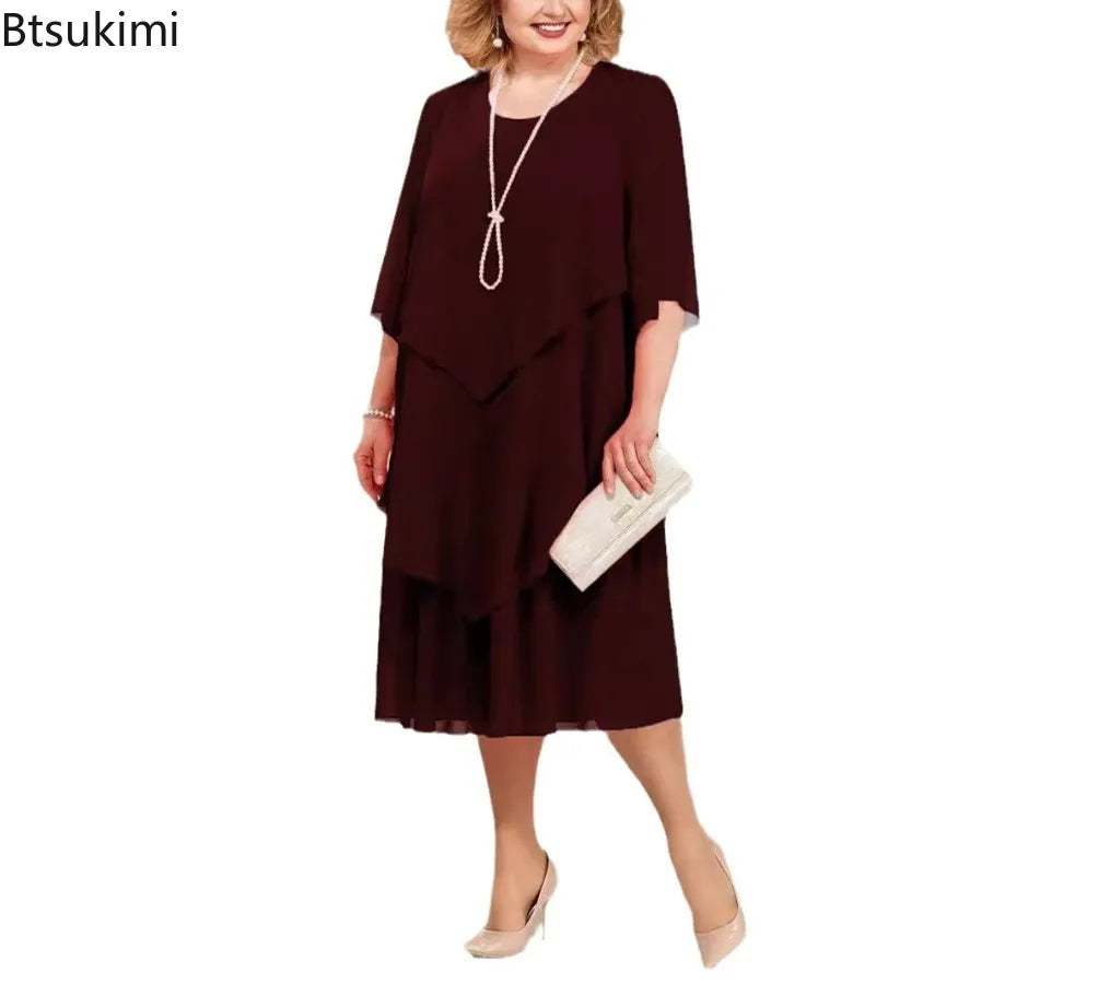 Stilla | Kvindernes Chiffon Lagdelte 3 5xl Mode Designer Midi Kjoler (plus Størrelse)