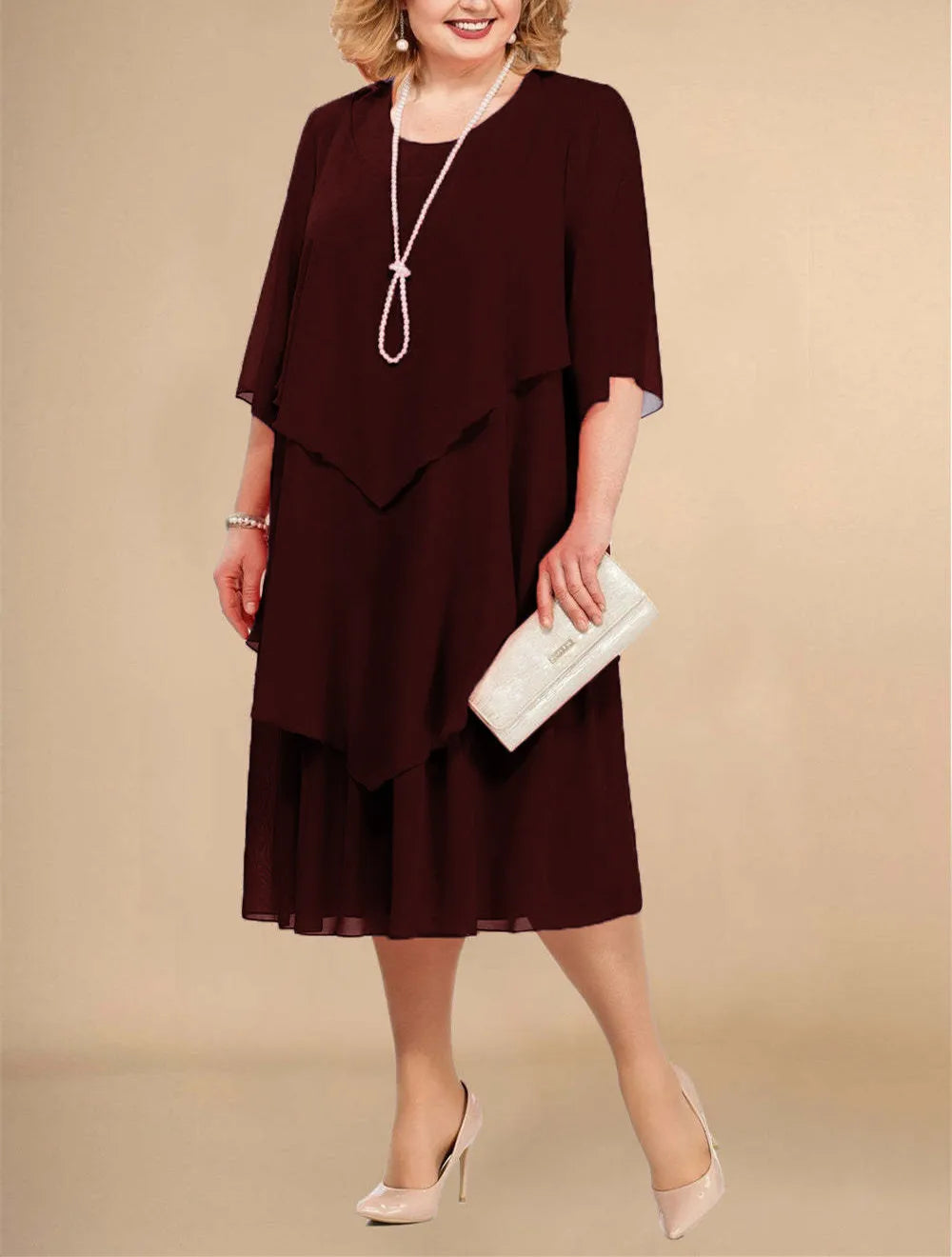 Stilla | Kvindernes Chiffon Lagdelte 3 5xl Mode Designer Midi Kjoler (plus Størrelse)