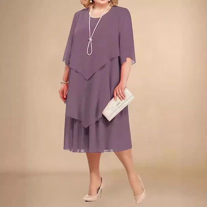 Stilla | Kvindernes Chiffon Lagdelte 3 5xl Mode Designer Midi Kjoler (plus Størrelse)