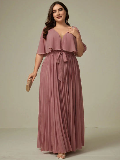 Stilla | Kvindernes Chiffon Plisseret Mode Designer 2 5xl Lange Kjoler (plus Størrelse)