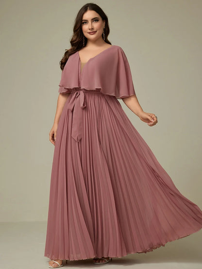 Stilla | Kvindernes Chiffon Plisseret Mode Designer 2 5xl Lange Kjoler (plus Størrelse)