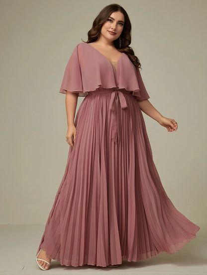 Stilla | Kvindernes Chiffon Plisseret Mode Designer 2 5xl Lange Kjoler (plus Størrelse)