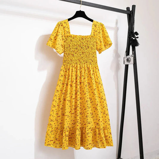 Stilla | Kvindernes Chiffon Rynket Blomster Mode Designer Kjoler (midi)