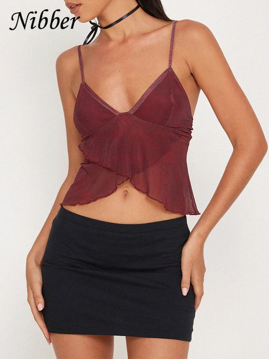 Stilla | Kvinders Chiffon Toppe Mode Designer Spaghetti V-Hals Singlet