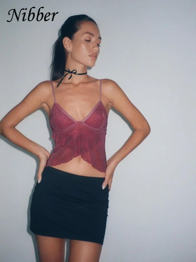 Stilla | Kvinders Chiffon Toppe Mode Designer Spaghetti V-Hals Singlet