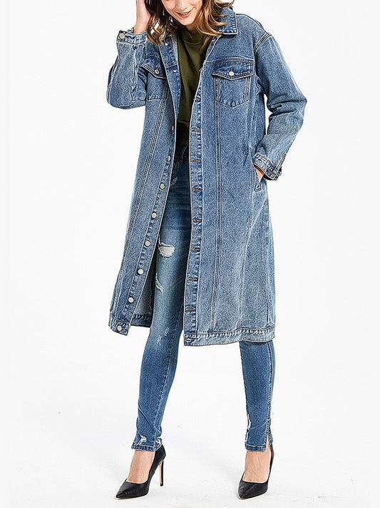 Stilla | Kvinders Frakker Denim Langærmet Enkeltknapfrakke