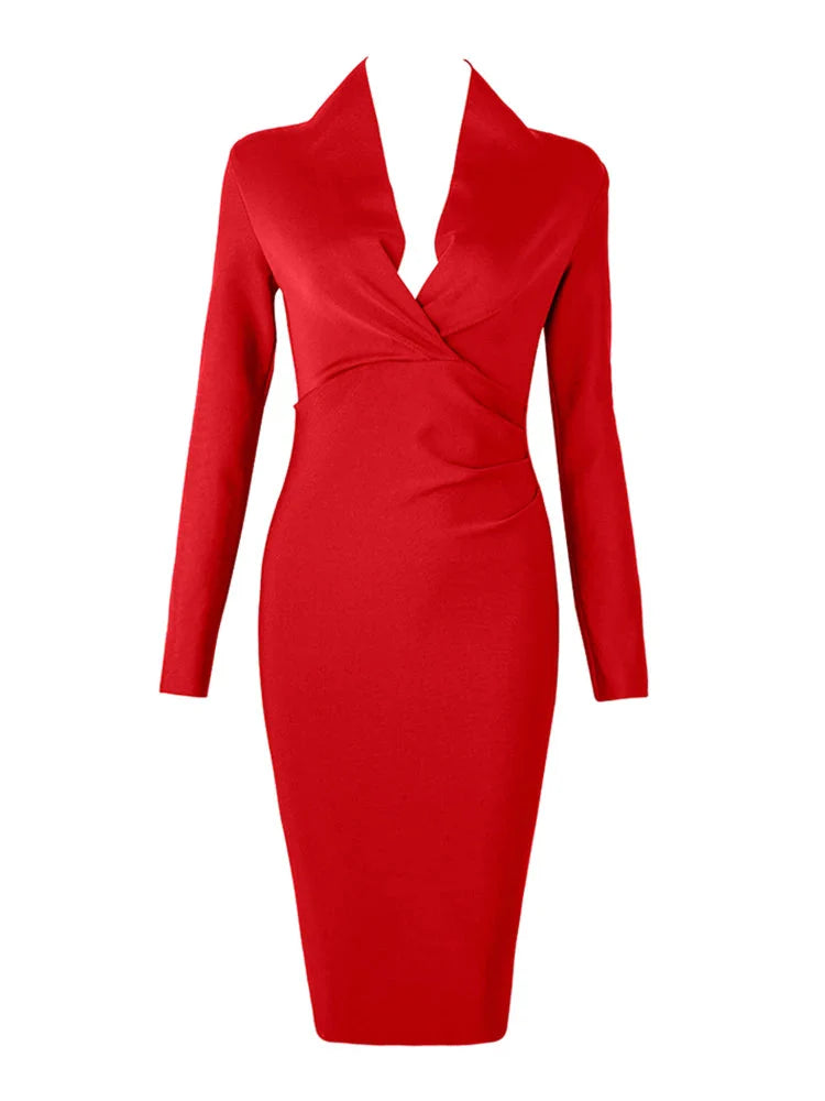 Stilla | Kvinders Dyb V-Hals Mode Designer Bodycon Kjoler (midi)